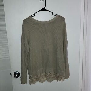 Women's Beige Sweater with Lace Hem